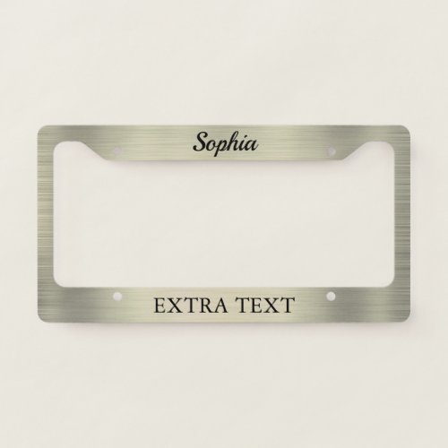 Platinum Brushed Metal Name  Extra Black Text License Plate Frame