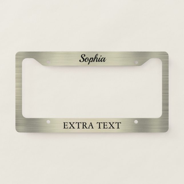 Platinum Brushed Metal, Name & Extra Black Text License Plate Frame (Front)