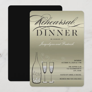 Platinum Champagne Rehearsal Dinner Party Invite