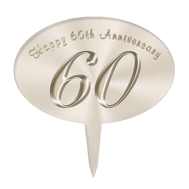 Platinum Color Happy 60th Anniversary Cake Topper (Front)