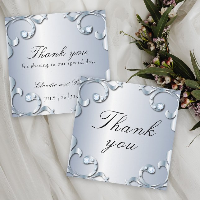Platinum Diamonds Stylish Classic Formal Wedding Thank You Card (Creator Uploaded)