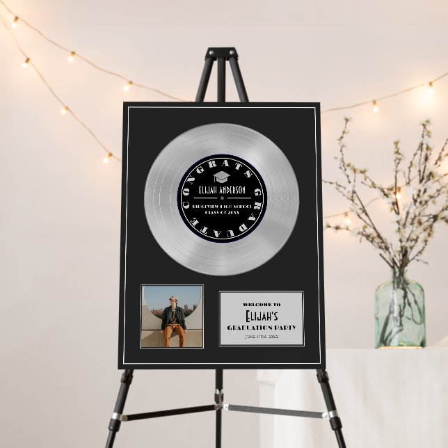 Platinum Disc Vinyl Black Graduation Party Welcome Foam Board (In Situ (Stand))