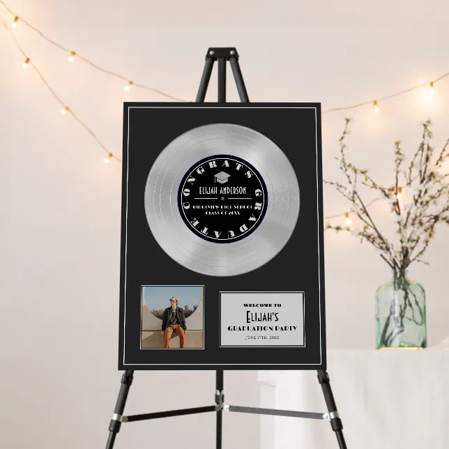 Platinum Disc Vinyl Black Graduation Party Welcome Foam Board | Zazzle