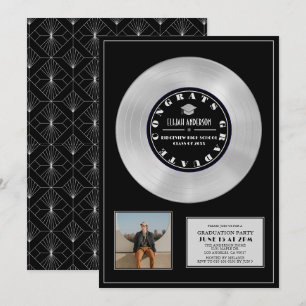 Platinum Disc Vinyl Black Plaque Photo Graduation Invitation
