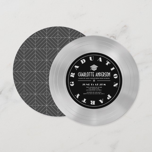 Platinum Disc/Vinyl Record Graduation Party Invitation (Front/Back)