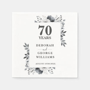 Platinum Elegant Floral 70th Wedding Anniversary Napkins
