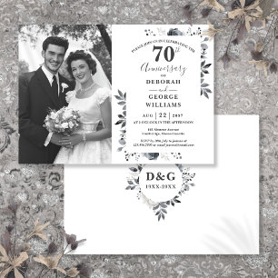 Platinum Floral 70th Wedding Anniversary Photo Invitation