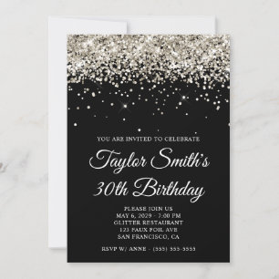 Platinum Glitter Black 30th Birthday Invitation