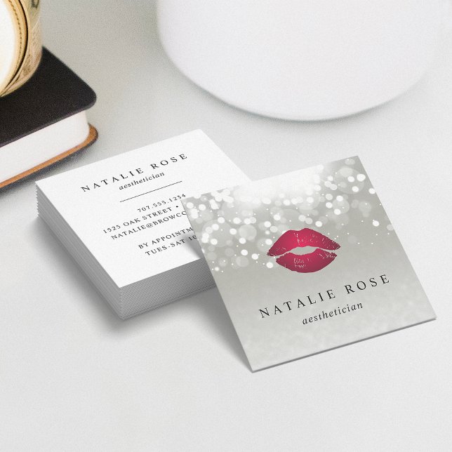 Platinum Glow Aesthetician or Makeup Artist Square Business Card (Creator Uploaded)