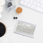 Platinum Glow | Personalized Business Card Case<br><div class="desc">Elegant business card holder features your name and/or business name in classic black lettering on a silvery gray background adorned with a burst of white bokeh lights at the top.</div>