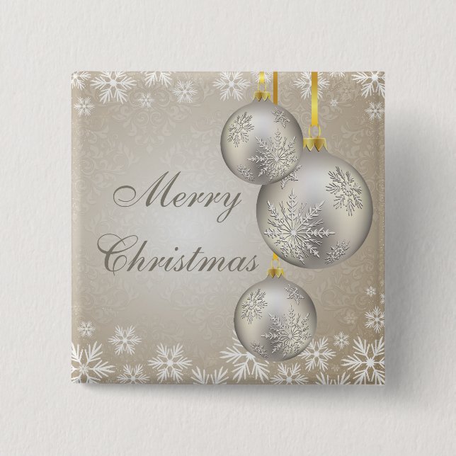 Platinum Gold Christmas Balls and Snow Button (Front)