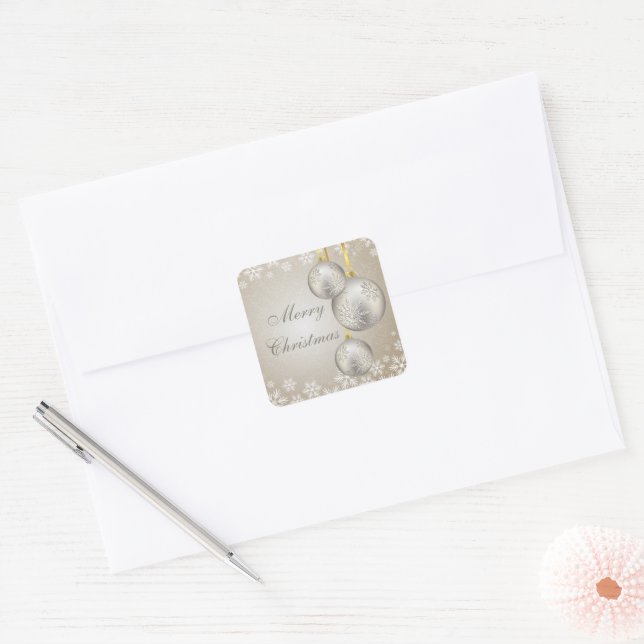 Platinum Gold Christmas Balls and Snow Square Sticker (Envelope)