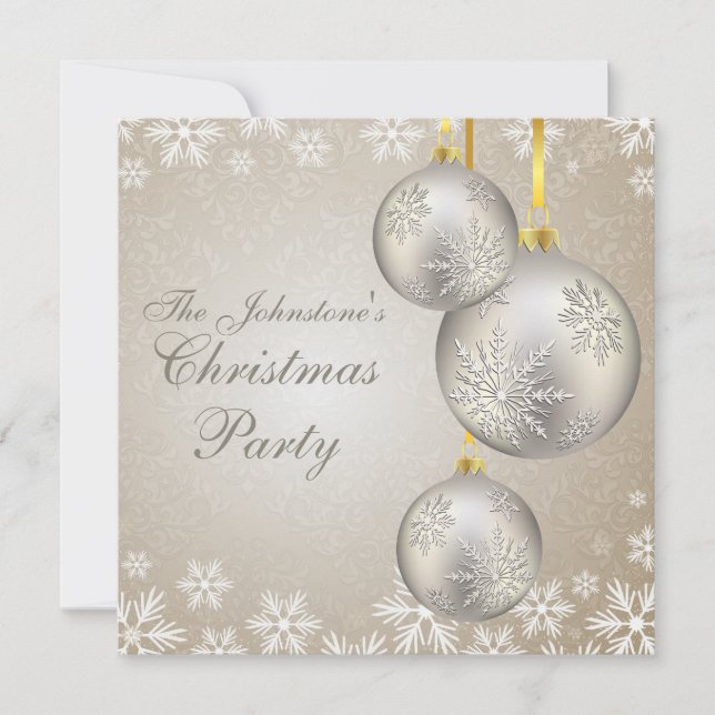 Platinum Gold Christmas Balls Party Invitation (Front)