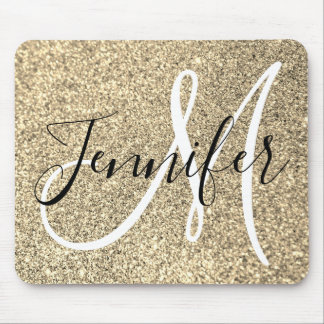 Platinum Gold Faux Glitter Personalized Monogram Mouse Pad