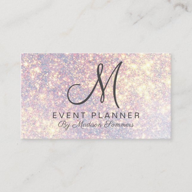 Platinum Gold Glitter Event Planner Business Card (Front)