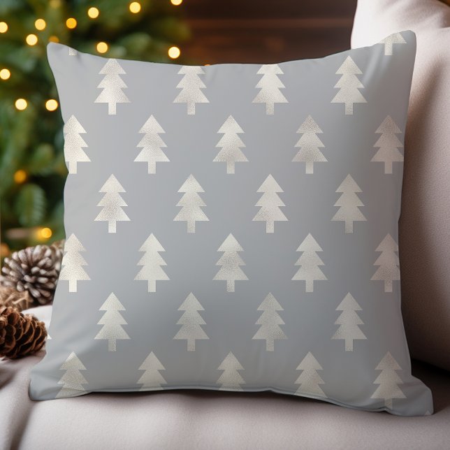 Platinum Gray Christmas Trees Holiday Throw Pillow (Creator Uploaded)