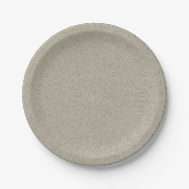 Platinum Grey Embossed Leaf Vines Paper Plates (Front)