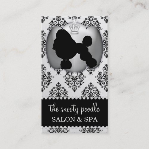 Platinum Grey Jeweled Damask Dog Grooming/Spa Business Card