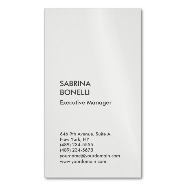 Platinum grey minimalist modern business card magnet (Front Vertical)