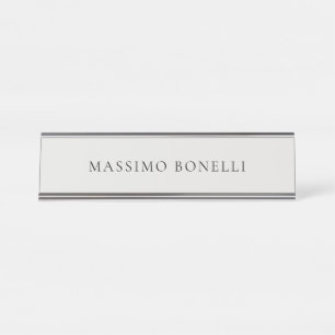 Platinum Grey Minimalist Plain Modern Desk Name Plate