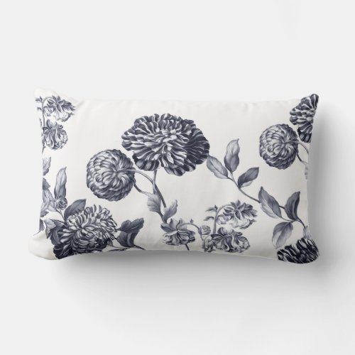 Platinum Grey Modern Botanical Floral Toile Lumbar Pillow