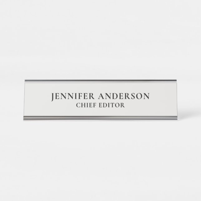 Platinum Grey Professional Modern Plain Minimalist Desk Name Plate (Front)