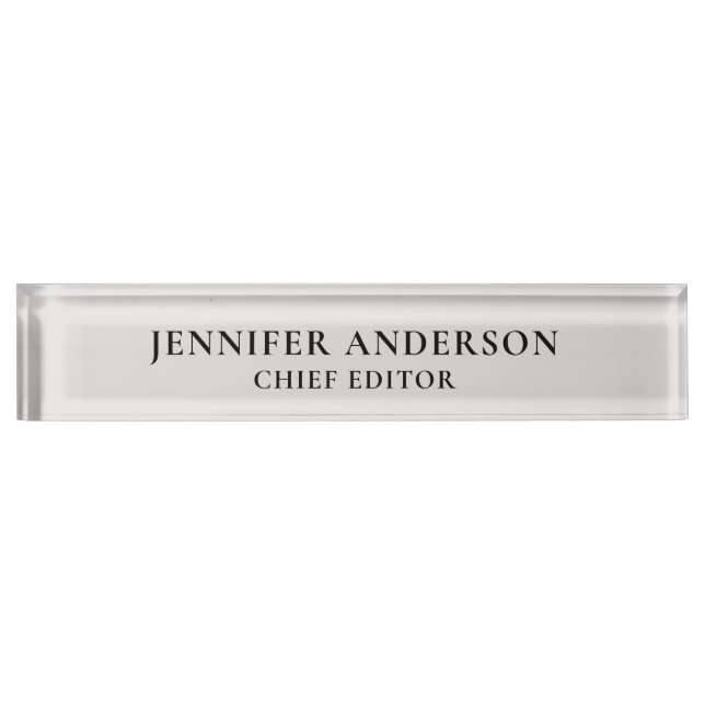 Platinum Grey Professional Modern Plain Minimalist Desk Name Plate (Front)