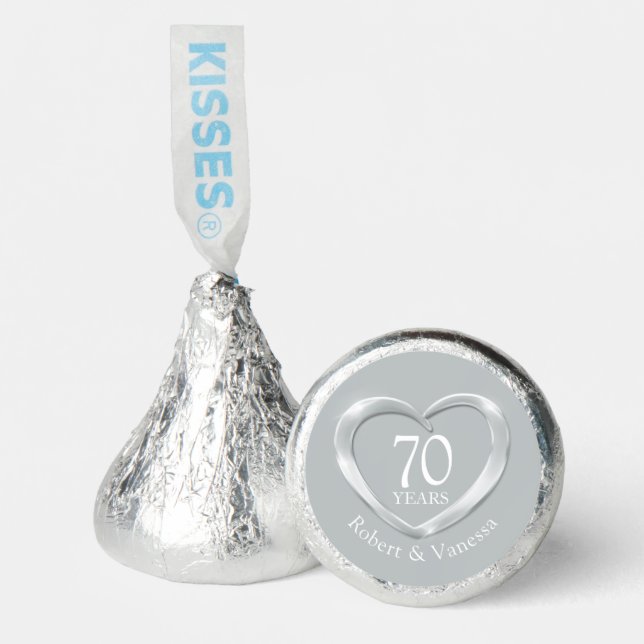 Platinum heart 70th wedding anniversary custom hershey®'s kisses® (Front)