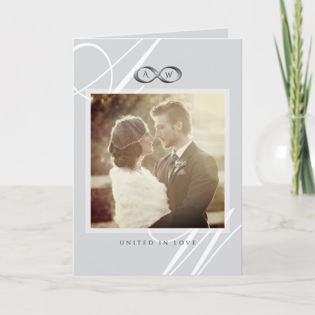 Platinum Infinity Symbol Monogram Photo Wedding Thank You Card (Front)