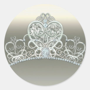 Platinum Ivory Princess Heart Tiara Birthday Party Classic Round Sticker