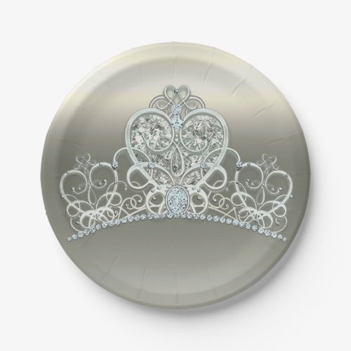 Platinum Ivory Princess Heart Tiara Birthday Party Paper Plates