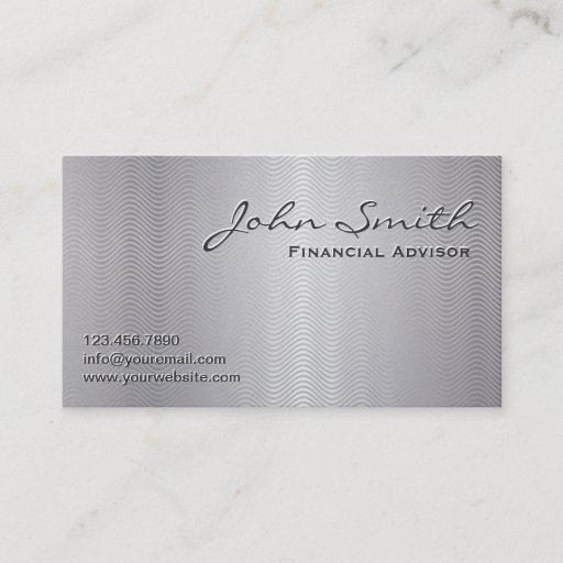 Customizable Platinum Metal Financial Advisor Business Card