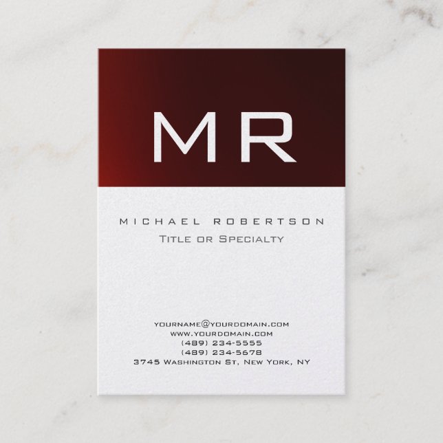 Platinum Monogram Red Striped Clean Business Card (Front)
