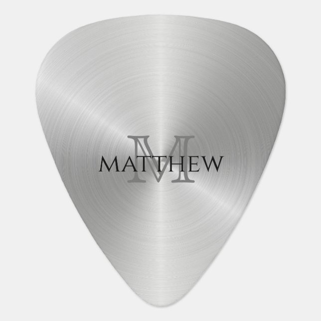 Platinum Radial Metallic Monogram Name Guitar Pick (Front)