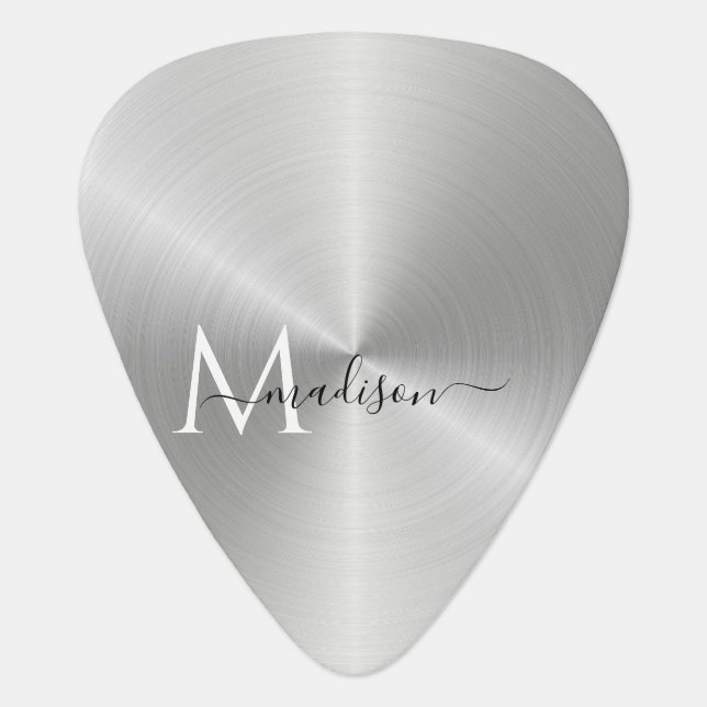 Platinum Radial Metallic Script Name Guitar Pick (Front)