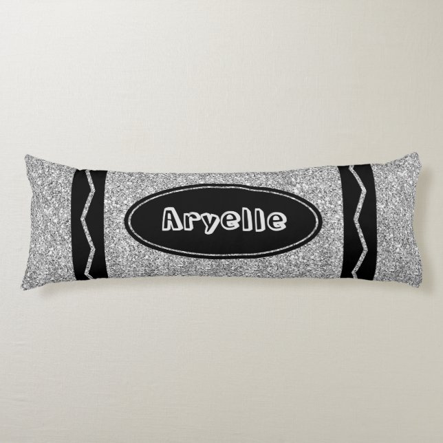 Platinum Silver Glitter Crayon Body Pillow + Name (Front)