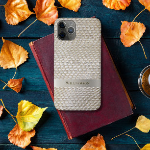 Platinum Snakeskin Digital Leather Titanium Metal iPhone 11 Pro Case