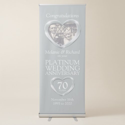 Platinum wedding anniversary photo heart banner