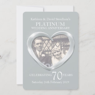 Platinum wedding heart photo 70 years party invite