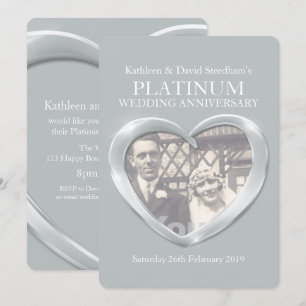 Platinum wedding heart photo anniversary invite
