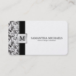 Platnium Damask Monogram Interior Design Business Card