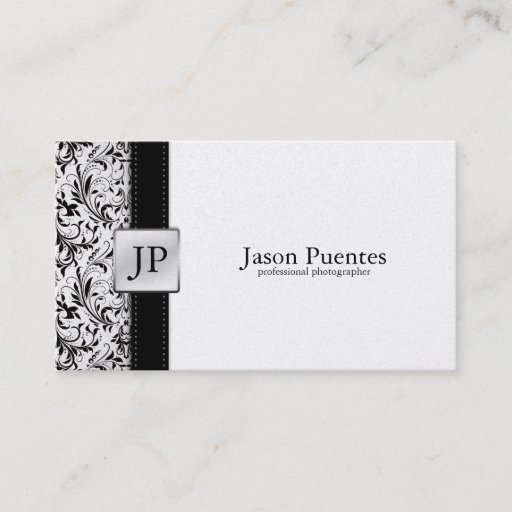 Customizable Platnium Damask Photography Business Card