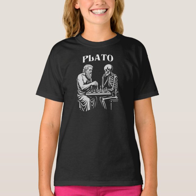 Plato and Skeleton playing Chess T-Shirt (Front)