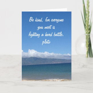 Plato Be Kind Quote Greeting Card Beach Ocean Aqua