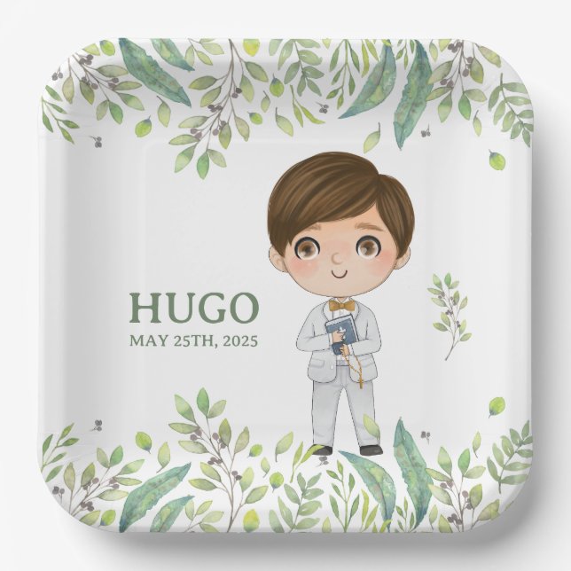 Plato de papel cuadrado HUGO Primera Comunión Paper Plates (Front)
