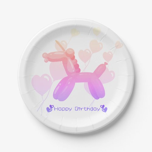 Plato De Papel Happy Birthday Unicorn in pastel g Paper Plates