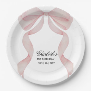 Plato de papel Pink Bow Girls Birthday Paper Plates