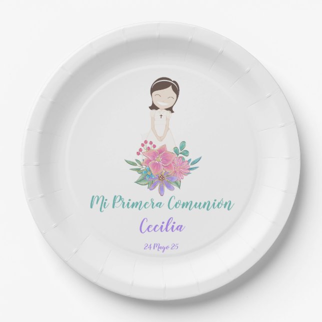 Plato de papel Primera Comunión CECILIA Paper Plates (Front)