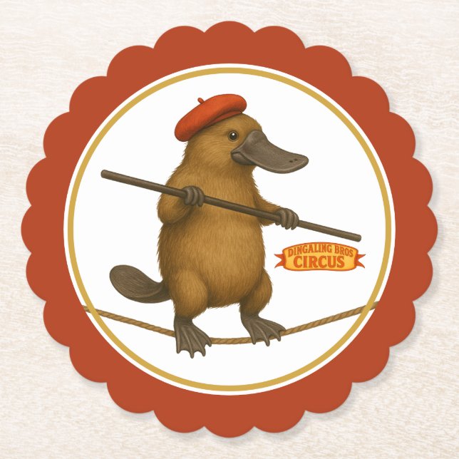 Plato platypus tightrope walker paper coaster (Front)