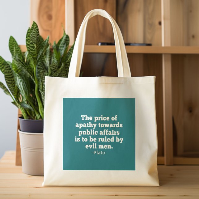 Plato Quote on Apathy towards Politics Tote Bag (Custom Canvas Tote Bag)